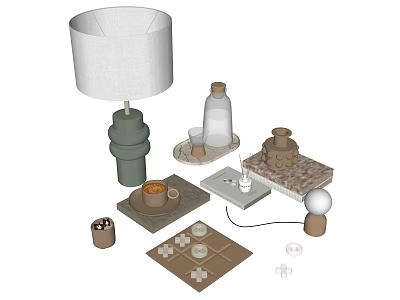 Modern Decorative Ornament Set With Lamp Bottle Sculpture Tray And Chess Pieces 3d model