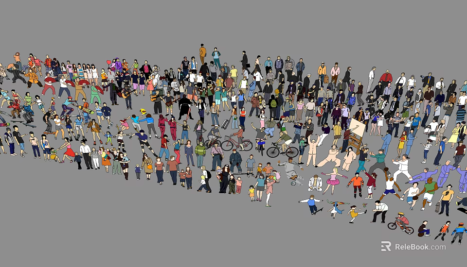 Large Group of People in Various Poses and Different Clothing Gathered Together 3d model 