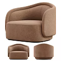 Modern Single Seater Sofa With Curved Arms And Brown Fabric Upholstery