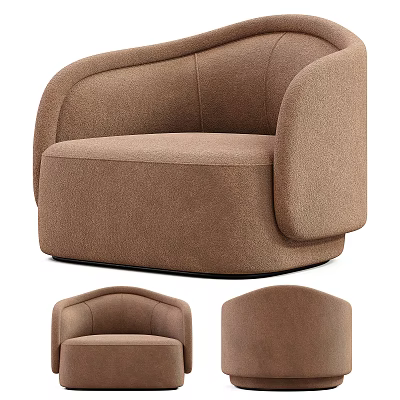 Modern Single Seater Sofa With Curved Arms And Brown Fabric Upholstery 3d model