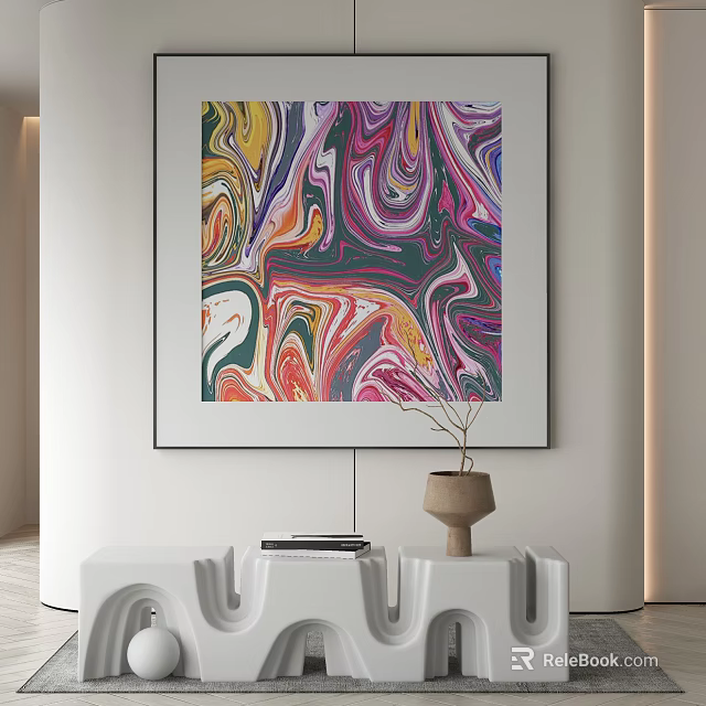 Colorful Abstract Painting In Minimalist Interior Space 3d model