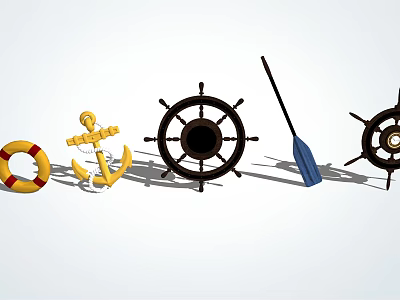 Mediterranean boat rudder rudder fishing gear 3d model