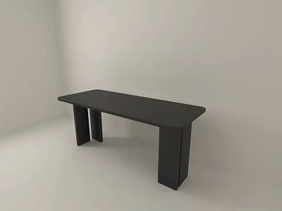 Black Rectangular Dining Table in Modern Minimalist White Room With Sleek Design 3d model