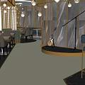 Elegant Modern Restaurant Interior With Pendant Lights Decorative Walls And Checkerboard Floor