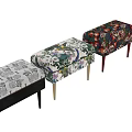 Modern Comfortable Upholstered Stool With Hand Drawn Animal Print Seat And Dark Velvet Tapered Legs