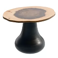 Round Wooden Coffee Table With Natural Growth Ring Texture And Black Base 3d model