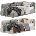 Cozy Gray Sofa Bed Design With Mixed Pillows And Soft Blankets 3d model