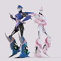 Futuristic Blue Purple And Pink White Robot Figures With Standing Mechanical Design