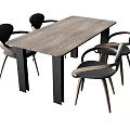 Modern Dining Table Set with Rectangular Wooden Tabletop Black Legs and Four Dark Chairs 3d model