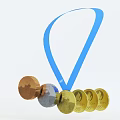 Gold Silver Bronze Medals With Blue Ribbon For Sports Achievement Awards