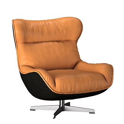 Orange Leather Office Chair With Black Accents And Swivel Base Design 3d model