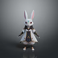 3D White Rabbit Character With Long Ears Red Eyes And Decorative Outfit