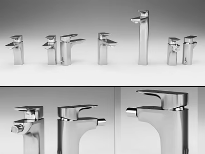 Stylish Modern Stainless Steel Faucets Featuring Various Design Styles For Home Bathrooms 3d model