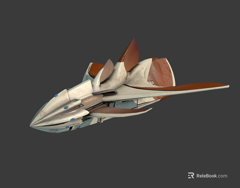 Futuristic Sleek Spaceship Design With White And Brown Color And Wing Structure 3d model 