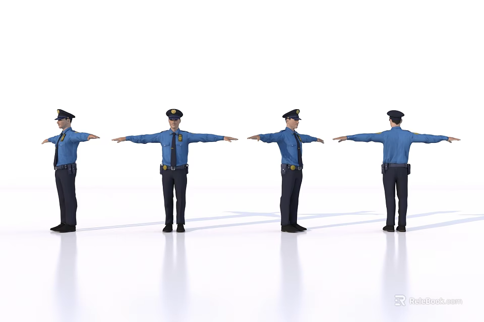 Male Police Officer In Blue Uniform With Arms Outstretched From Multiple Angles 3d model 