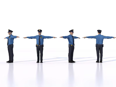 Male Police Officer In Blue Uniform With Arms Outstretched From Multiple Angles 3d model