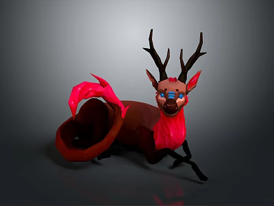 3D Low Poly Deer with Blue Eyes and Red Tail in Dynamic Pose 3d model