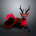 3D Low Poly Deer with Blue Eyes and Red Tail in Dynamic Pose