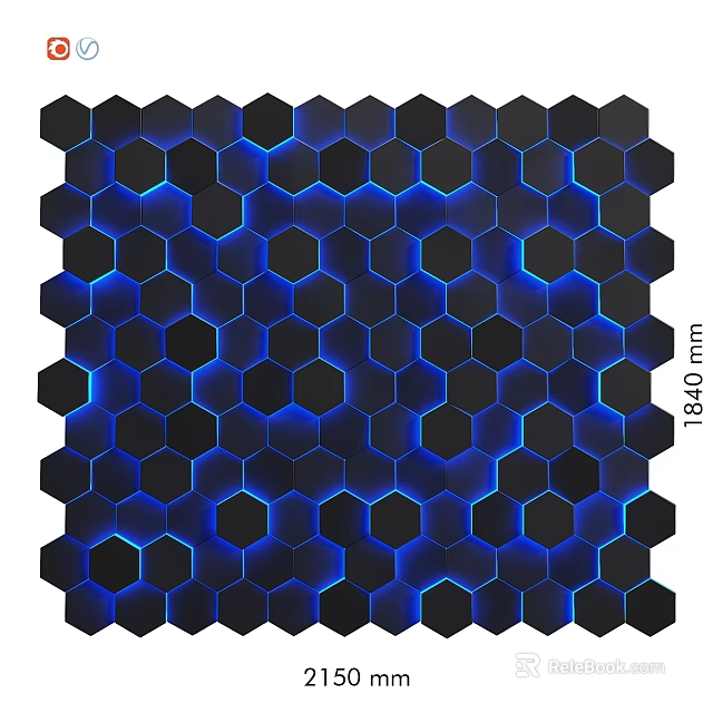 Modern Wall Design With Black Hexagonal Tiles And Blue Lighting Effect 3d model 