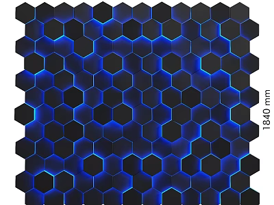 Modern Wall Design With Black Hexagonal Tiles And Blue Lighting Effect 3d model