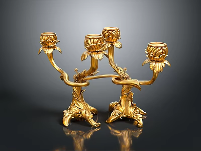 Ornate Golden Decorative Candelabra With Intricate Floral Details And Holders 3d model