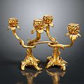 Ornate Golden Decorative Candelabra With Intricate Floral Details And Holders