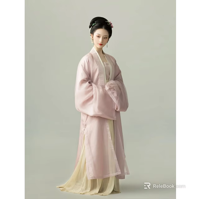 Woman Wearing Light Pink Traditional Chinese Hanfu In Elegant Standing Pose 3d model 