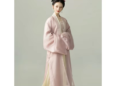 Woman Wearing Light Pink Traditional Chinese Hanfu In Elegant Standing Pose 3d model
