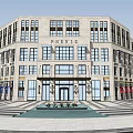 Modern Commercial Street With Metal Pergola Greenery Water Feature And Walkway