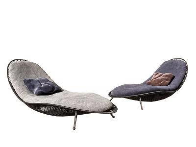 Modern Woven Lounge Chairs With Gray And Navy Blue Padded Seats And Cushions 3d model