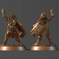 Handcrafted Bronze Warrior Sculpture Carving With Armor Cloak Raised Hand And Round Base