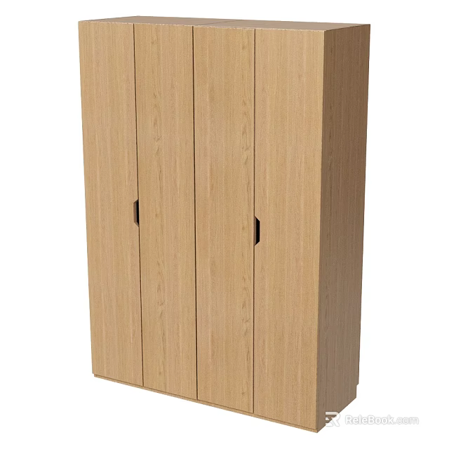 Modern Wooden Wardrobe With Triple Door Design And Sleek Black Handles 3d model 