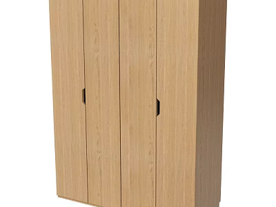 Modern Wooden Wardrobe With Triple Door Design And Sleek Black Handles 3d model