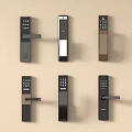 Various Smart Door Lock Designs With Digital Keypads On Beige Background 3d model