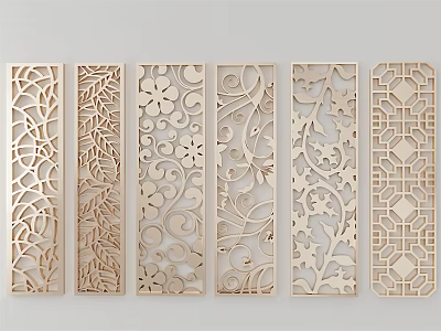 Decorative Wooden Room Dividers With Various Intricate Floral Geometric Patterns 3d model