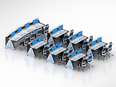 Modern Control Room Setup With Multiple Workstations Monitor Screens And Ergonomic Chairs 3d model