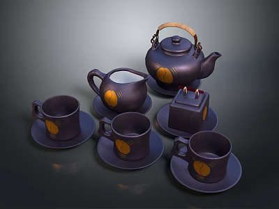 Vintage Style Ceramic Tea Set With Teapot Cups Saucers And Sugar Bowl 3d model
