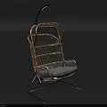 Modern Rattan Hanging Leisure Chair With Metal Frame And White Cushion