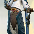 Fantasy Mythical Character With White Hair Blue White Outfit Holding Staff And Candle