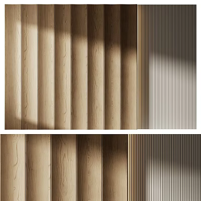 Modern Interior Background Wall With Wooden Texture And Striped Design Light Shadow 3d model