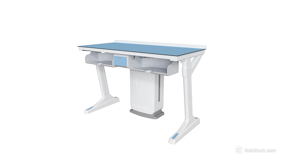 Laboratory Workbench With White Frame Blue Worktop And Storage Drawers Cabinet 3d model