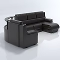 Modern Black Leather L shaped Sofa Set With Armrests And Ottoman 3d model