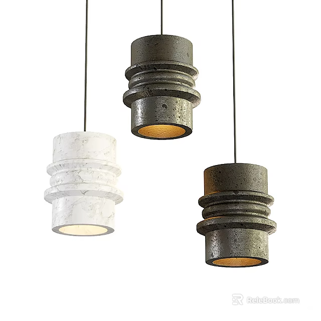 Modern Minimalist Pendant Lights With White Gray Concrete Cylinder Design For Interior Decor 3d model 