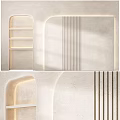 Modern Curved Wall Design With Vertical Slats Built in Lighting And Open Shelves