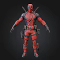 Deadpool Character Model In Red Black Costume With Swords On Back And Utility Belt