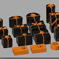 Black and Orange Gift Boxes With Various Shapes Sizes And Orange Bows