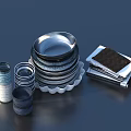 Stackable Modern Dinnerware Set With Metal Bowls Ceramic Cups And Plates 3d model