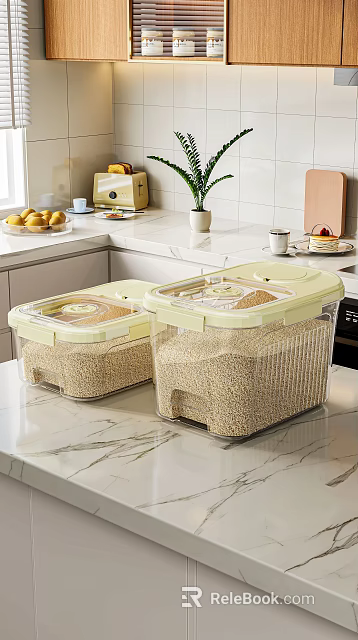 Transparent Kitchen Storage Containers With Lids For Storing Grains On Countertop With Fruits 3d model 
