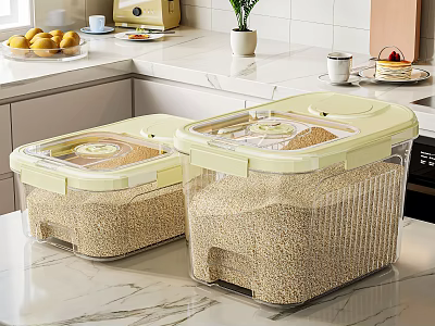 Transparent Kitchen Storage Containers With Lids For Storing Grains On Countertop With Fruits 3d model