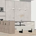 Restaurant Dining Table and Chair Bar Chair Combination Sideboard Small Chandelier 3d model